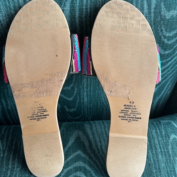 Steve Madden Tan Slide Sandals with Multicolor Beaded Straps - Picture 2 of 2